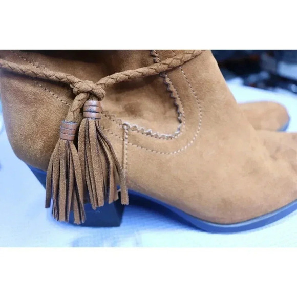Bamboo Brown Suede Fringed Ankle Boots-Side Zip-Size 10 - Picture 2 of 11